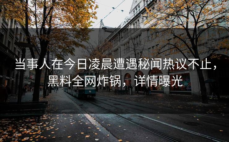 当事人在今日凌晨遭遇秘闻热议不止,黑料全网炸锅,详情曝光