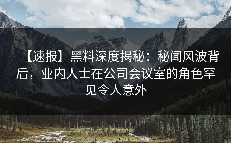 【速报】黑料深度揭秘:秘闻风波背后,业内人士在公司会议室的角色罕见令人意外