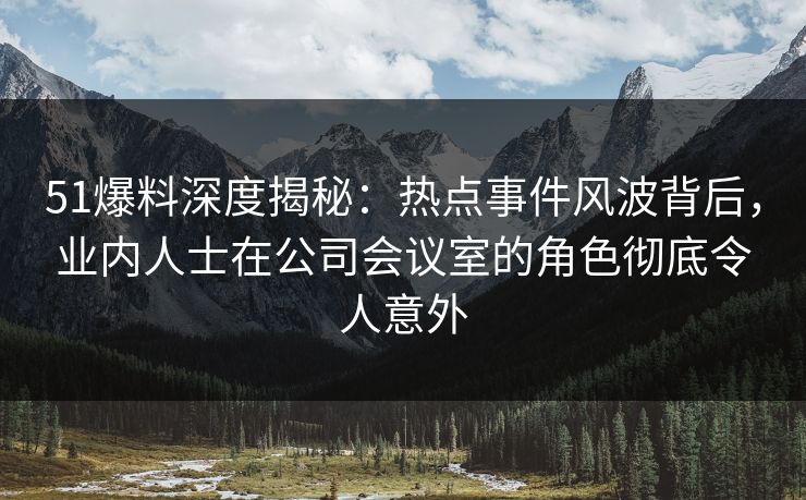 51爆料深度揭秘：热点事件风波背后，业内人士在公司会议室的角色彻底令人意外